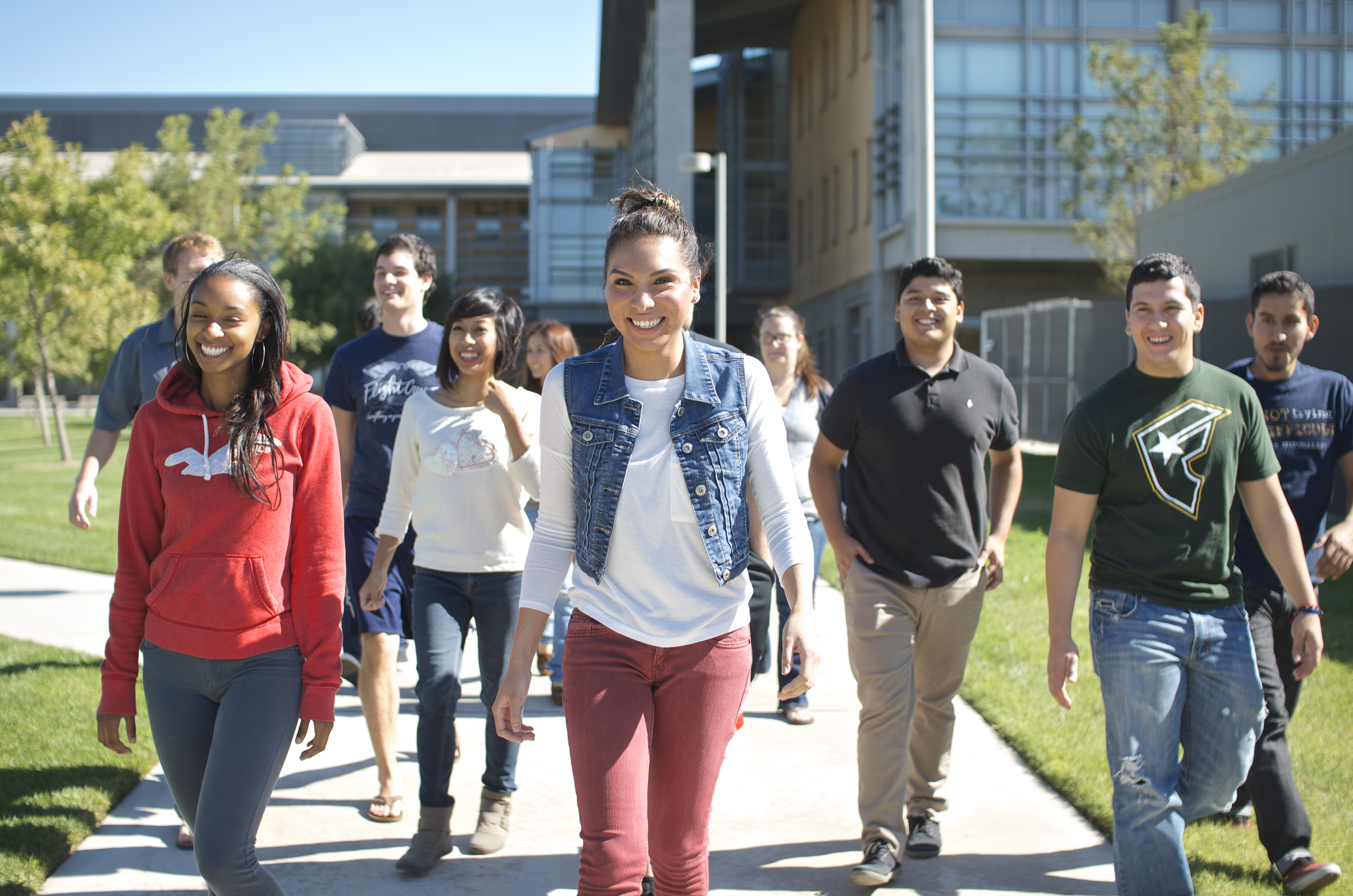 UC Merced students walking through campus